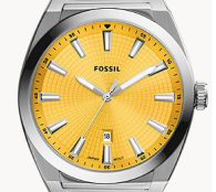 Three-Hand Stainless Steel Watch- Yellow