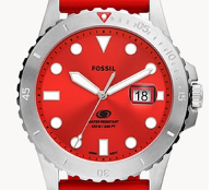 Fossil Blue Three-Hand Date Red Silicone Watch
