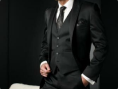 Slim Fit Solid Black Two Button 3 Piece Suit